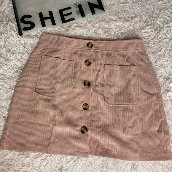 Nude Pink Button Mini Skirt - Picture 3 of 5